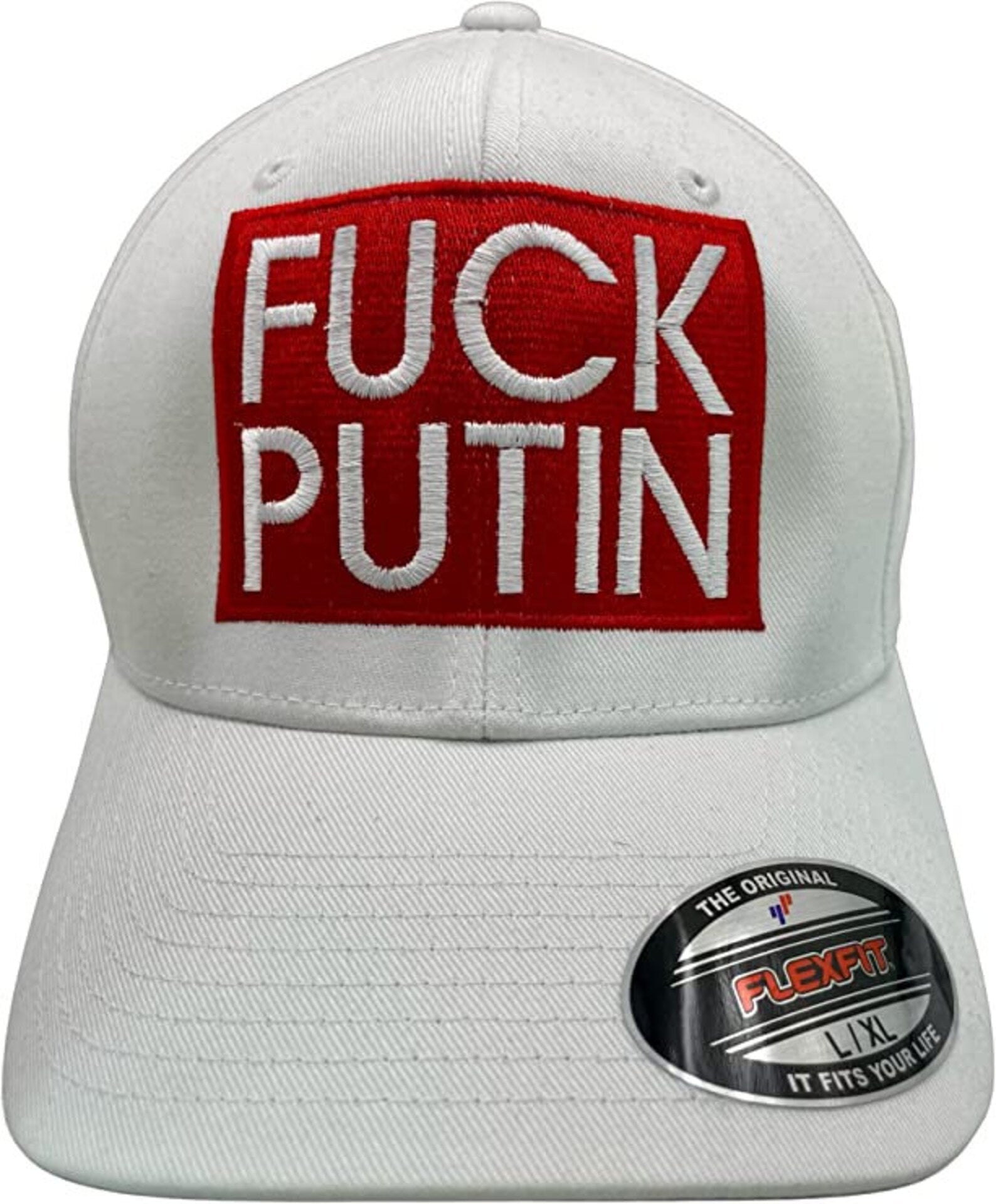 Fuck Putin - White, Flex Fit, Fitted Hat, by Pats Hats