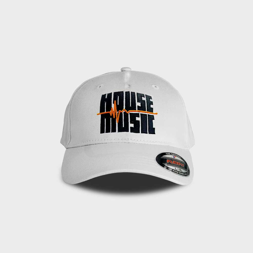 House Music Hat – White, Flex Fitted Hats by Pats Hats (Large/Extra Large)