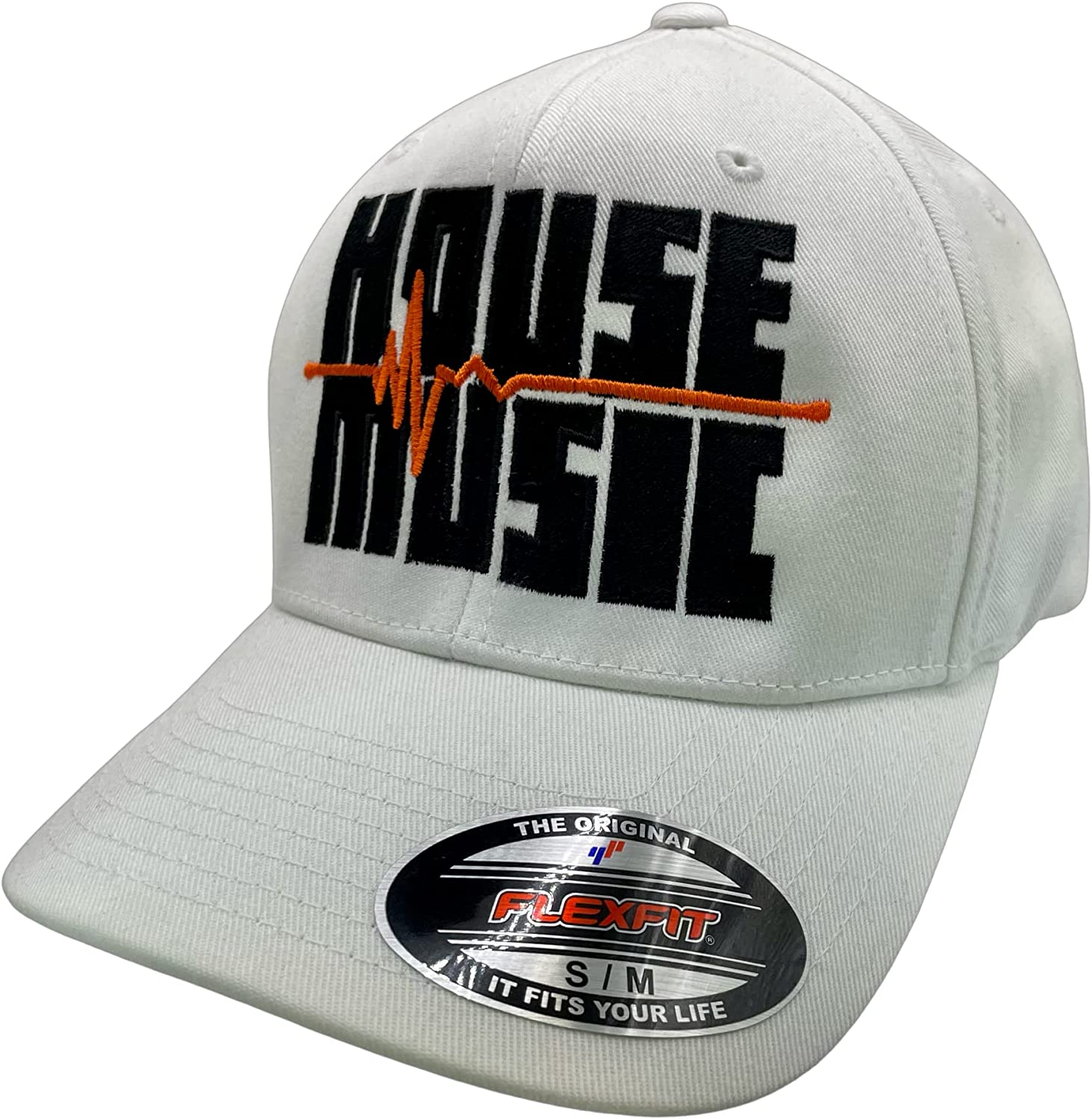 House Music Hat – White, Flex Fitted Hats by Pats Hats (Large/Extra Large)